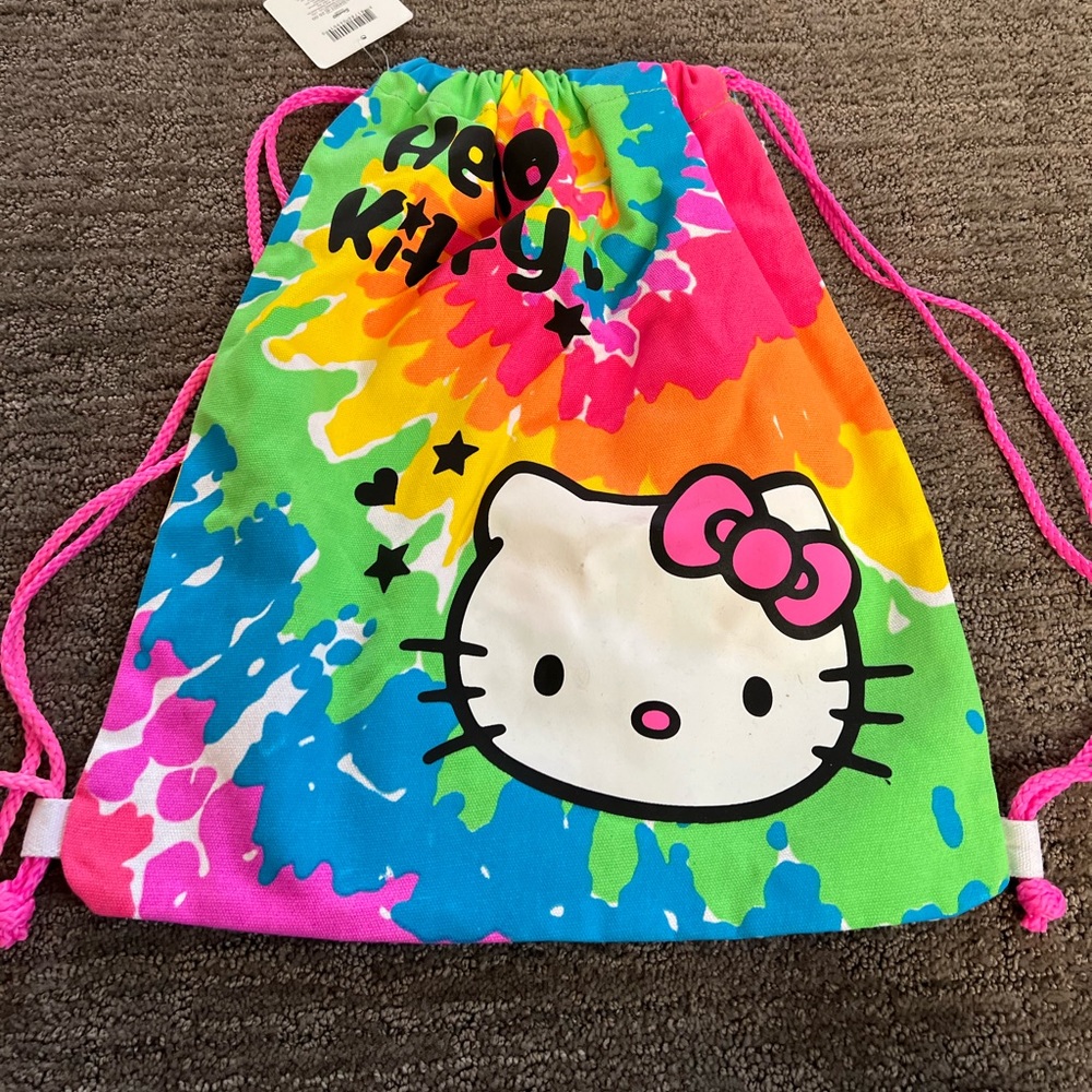 Hello kitty sanrio draw string bag rainbow multicolor new